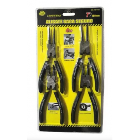 Set Alicates Saca Seguro 4 Piezas CROWNMAN 7” | Interno y Externo